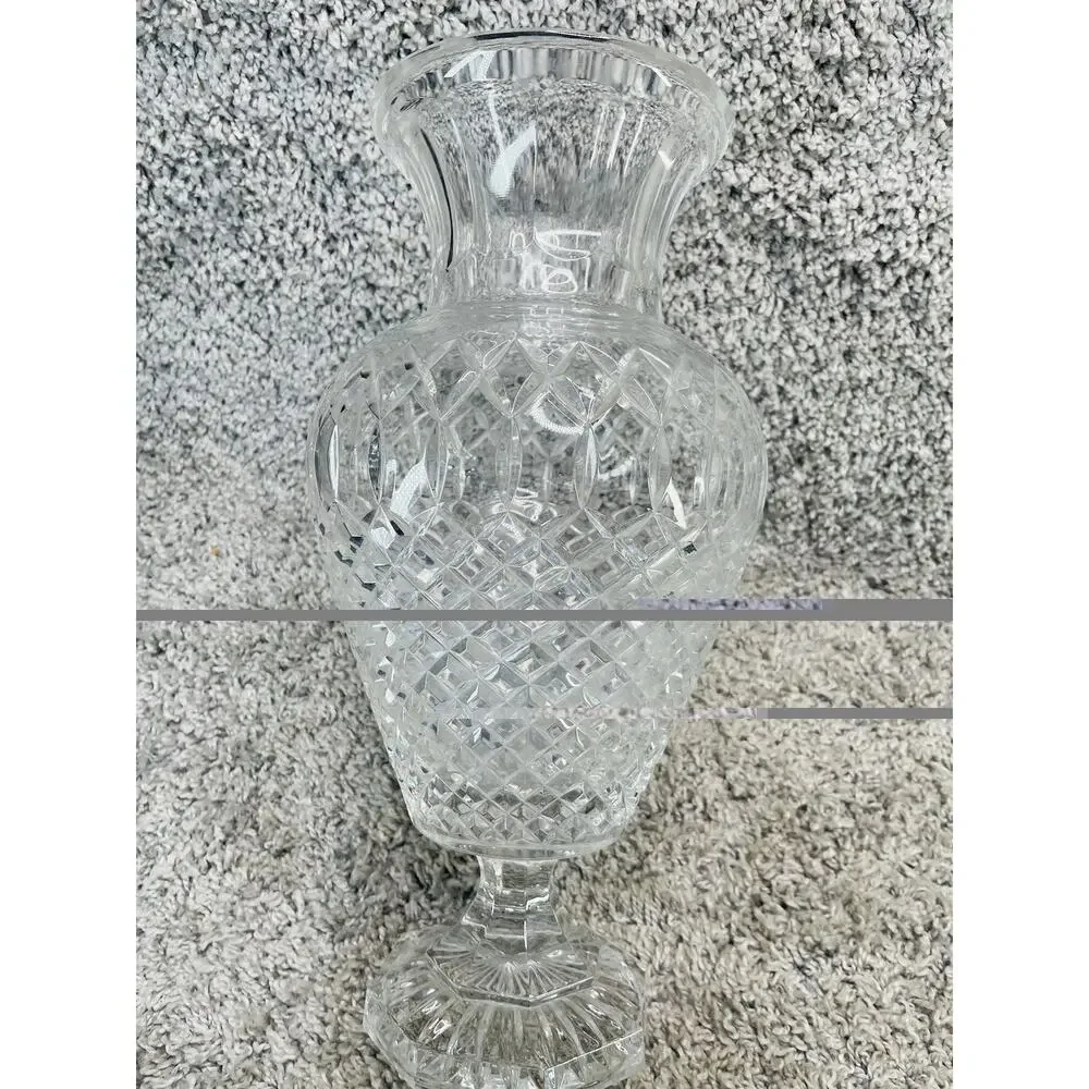 Vintage Crystal Vase Diamond Cut Fan Cuts Scalloped w/Fluted Top Home Decoration